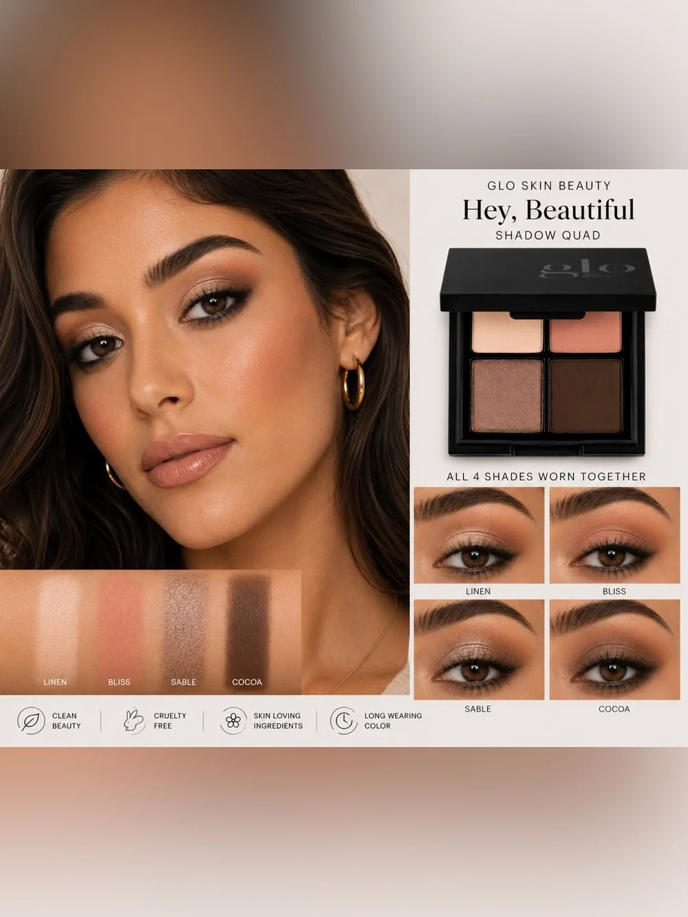 Glo Skin Beauty Bon Voyage Shadow Quad Eyeshadow Palette New in Box